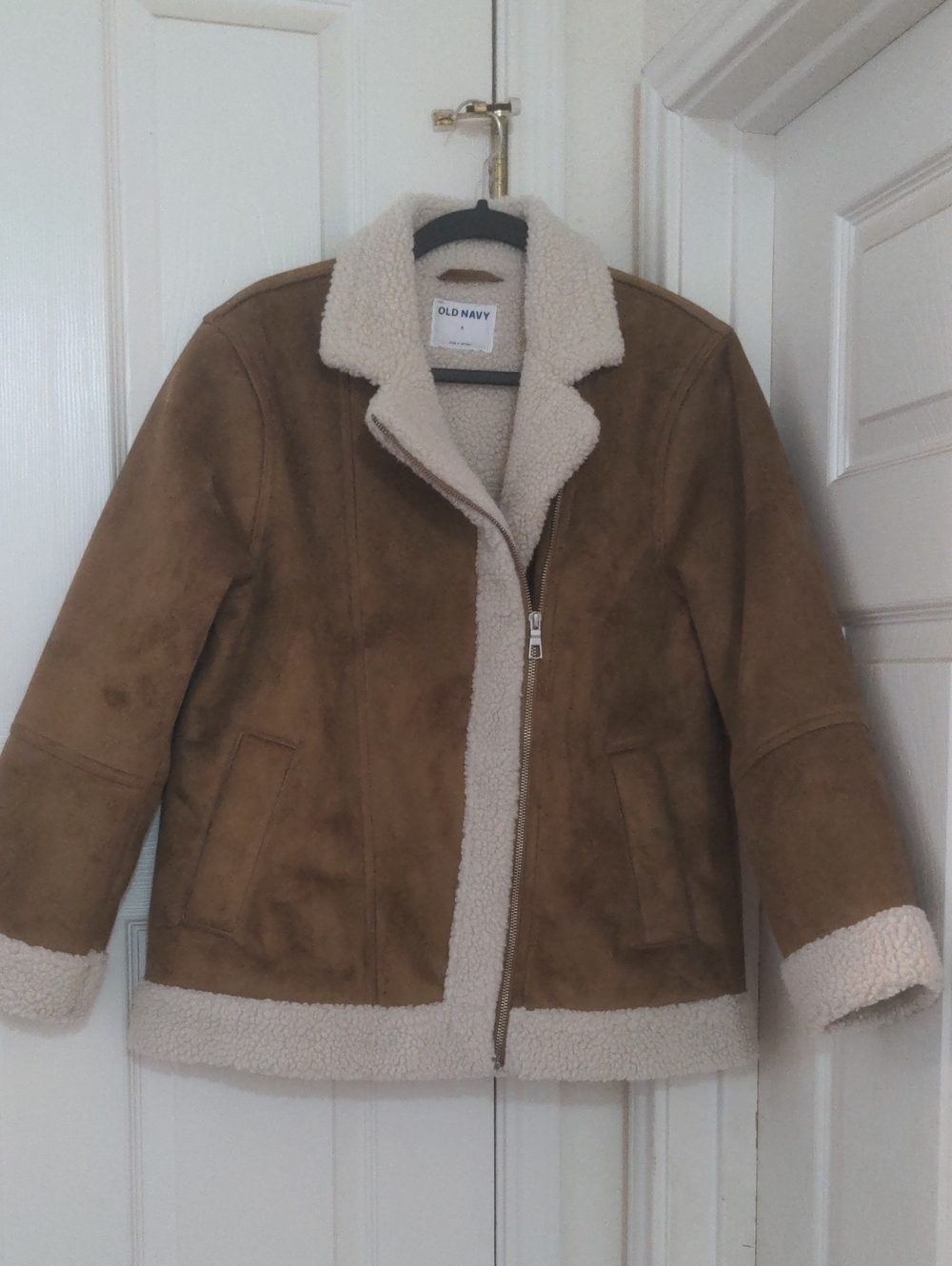 Old Navy Tan Faux Suede Jacket with Cream Sherpa Trim Size S